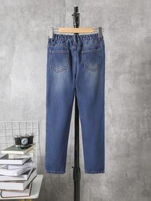 SHEIN 男大童貓須水洗牛仔褲 - 深色水洗藍 - 查看 2