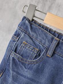 SHEIN 男大童貓須水洗牛仔褲 - 深色水洗藍 - 查看 5