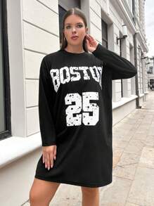 RueChic Plus Letter Graphic Drop Shoulder Dress - Black - View 1