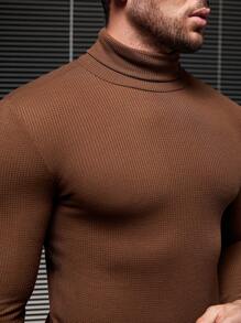 GENTILAND Hombres Camiseta unicolor cuello alto - Café integral - Ver 6