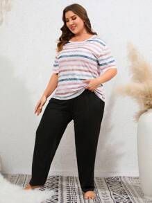 Plus Bộ PJ trễ vai sọc / Bộ Pyjama - Nhiều màu - Xem 4