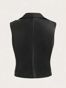ROMWE PUNK Cazadora chaleco unicolor con cremallera PU sin top - Negro - Ver 2
