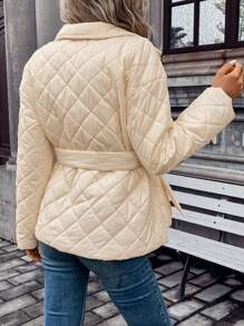 SHEIN Frenchy 大翻領落肩袖絎縫外套 - 杏色 - 查看 2