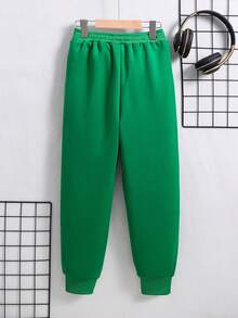 男大童標語圖案斜口袋衛褲 - 綠色 - 查看 2