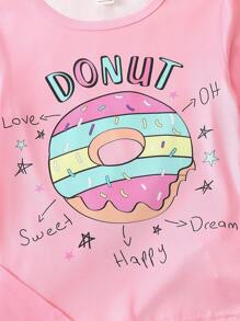 Tween Girl Donut & Letter Graphic Tee & Pants Snug Fit PJ Set