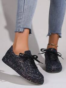 Chaussures de sport/baskets décontractées à la mode pour femmes en automne/hiver - Noir - Voir 7