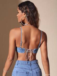 SHEIN BAE Top de mezclilla con cordones y espalda descubierta - Azul - Ver 2
