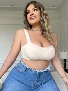 Của phụ nữ Kích thước lớn Liền mạch Màu thuần Bras - Màu be - Xem 5