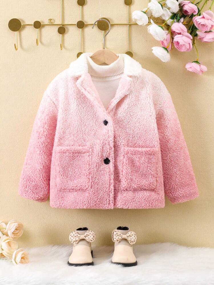 Young Girl 1pc Ombre Dual Pocket Drop Shoulder Teddy Coat