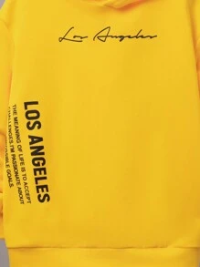 SHEIN 青少年男孩休闲运动口号印花连帽衫