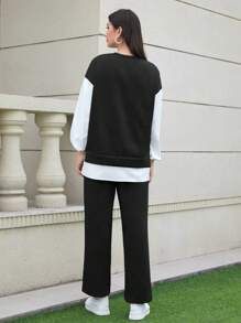 Mulvari Påsydd Detalj Nedhasade aclar 2-i-1 Sweatshirt & Byxor - Svart och Vitt - Visa 2