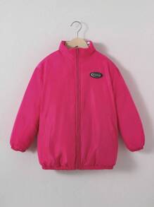 SHEIN Tween Girl 1pc Letter Graphic Reversible Padded Coat - Hot Pink - View 4