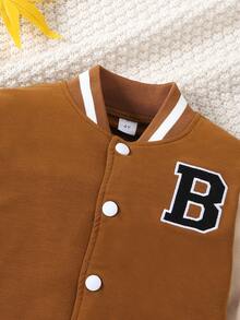 Boys Letter Patched Striped Trim Colorblock Varsity Jacket - Yellow - View 4