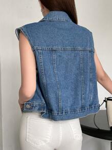 DAZY Flap Pocket Button Front Denim Top - Medium Wash - View 2
