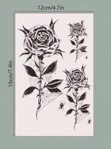 Mystic heart 2入組黑玫瑰小蜘蛛暫時性紋身,半永久性 - 黑色 - 查看 2