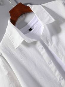 Manfinity Homme Camisa Casual Sólida para Homens e Calça com Cordão na Cintura Sem Camiseta, Presente para Namorado - Branco - Visão 7
