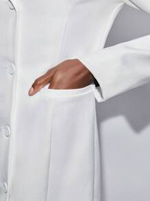 BizChic Lapel Collar Flap Detail Blazer Without Belt - White - View 9