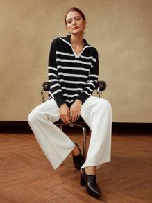 MOTF PREMIUM 100%純的羊毛套頭毛衣 - 黑與白 - 查看 4