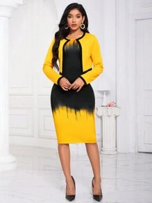 SHEIN Lady Tie Dye Cami Bodycon Dress & Super Crop Jacket - Multicolor - View 6