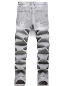 Hombres Jeans desgarro crudo con lavado - Gris Claro - Ver 2