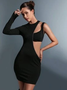 SHEIN Unity Solid Cut Out Bodycon Dress - Black - View 4