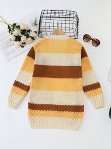 SHEIN Kardigan Duster Blok Warna Tween Girl - MultiWarna - View 2