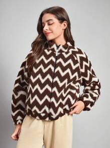 In My Nature 鋸齒形印花拉鏈開襟搖粒絨外套 - 彩色 - 查看 6