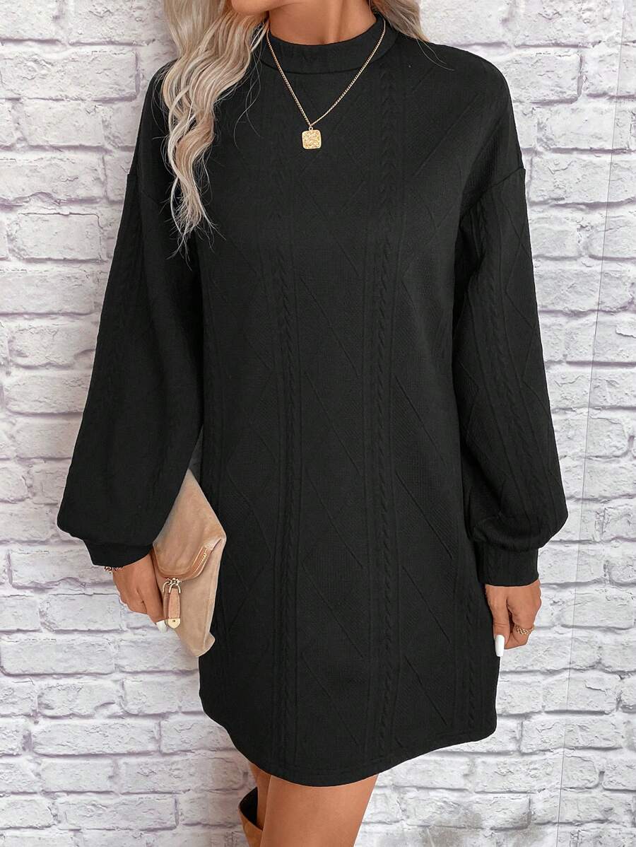 SHEIN LUNE Vestido de cuello alto de hombros caídos - Gris Oscuro - Ver 1