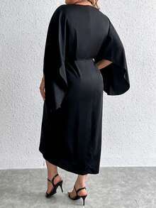 Celure Hơn Chất rắn tay cánh Váy Wrap Hem - màu đen - Xem 2