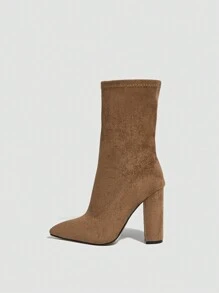 女性指頭尖橡筋中筒拉鍊踝靴,粗高跟 - 橘色 - 查看 5