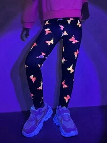 SHEIN Cô Gái Trẻ Phản chiếu In bướm Xà cạp - Nhiều màu - Xem 1