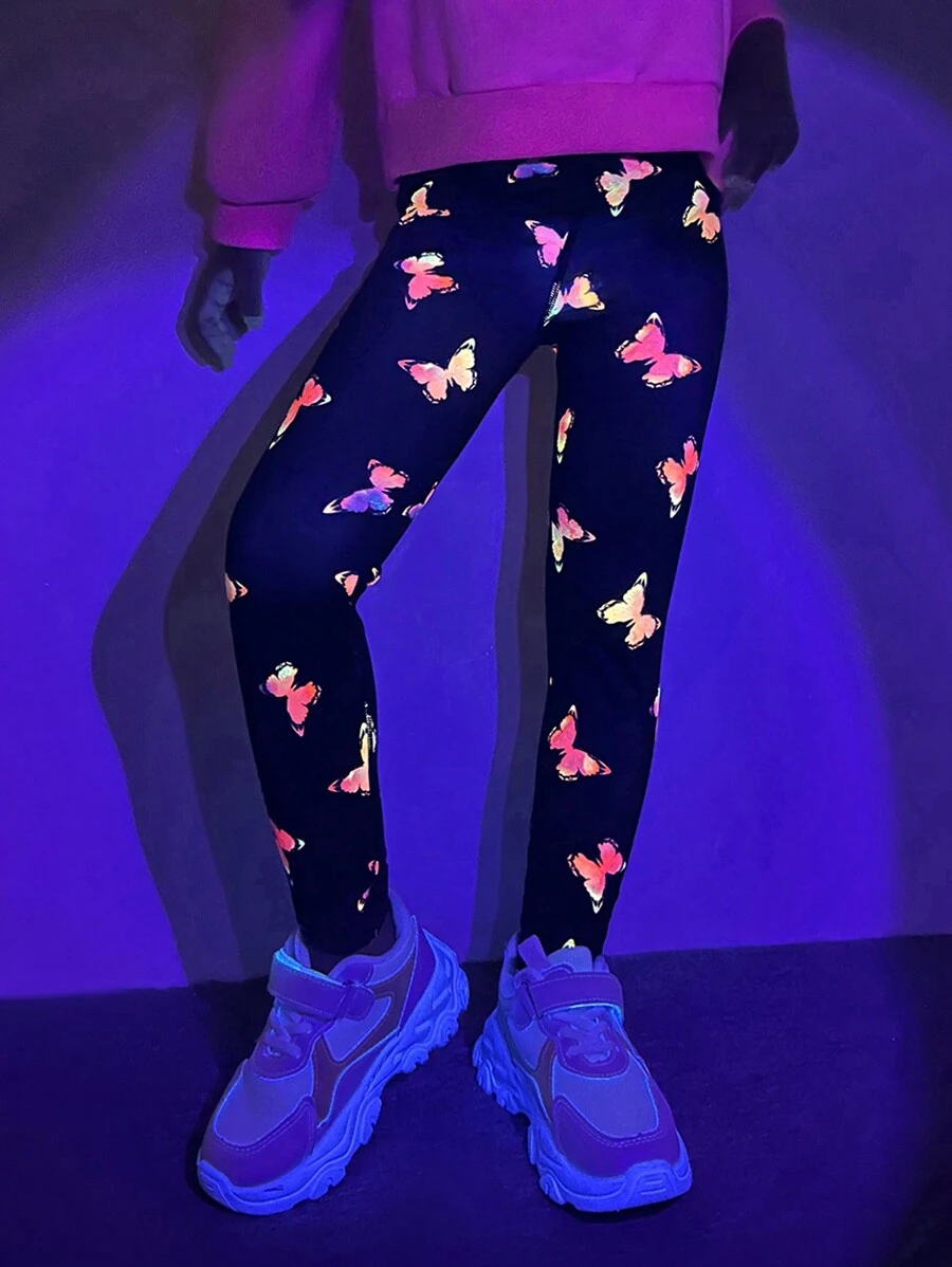 SHEIN Cô Gái Trẻ Phản chiếu In bướm Xà cạp - Nhiều màu - Xem 1