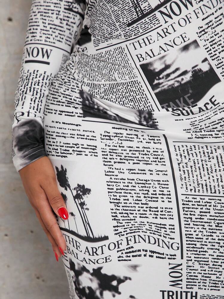 newspaper print bodycon dress Women's Handmade All-Over Printed Bodycon Dress  Sleeveless, Black White  Newspaper Design, Street Partywear, Sizes XS-XL