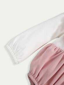 SHEIN Bebé niña Body 2 en 1 de dos tonos ribete con fruncido con lazo delantero