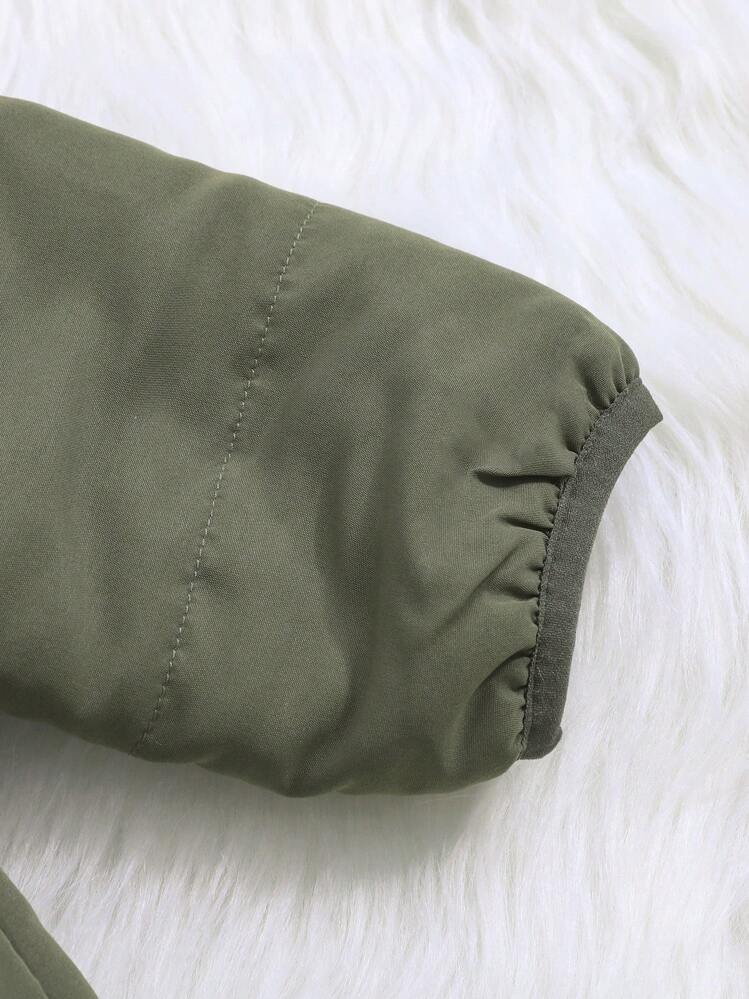 SHEIN 男嬰3D耳朵設計連帽拉鍊連身褲 - 軍綠色 - 查看 5