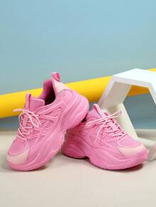 蜜粉粉色時尚甜美厚底粗跟女子運動鞋，休閒運動鞋 - 彩色 - 查看 4