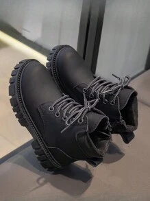 Winter New Arrivals Children's Boots For Girls/boys, Thick Bottom Street Style Motorcycle Pu Leather Shoes - Black - View 3
