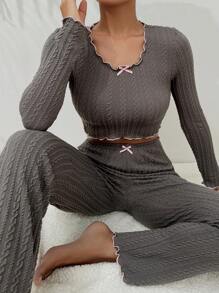 Lettuce Trim Bow Front Lounge Set - Grey - View 5