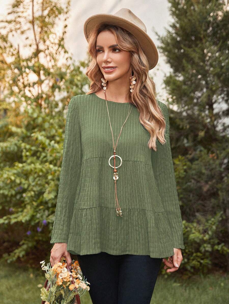 EMERY ROSE Áo sơ mi nữ Viên lá sen màu trơn Giải trí - xanh quân đội - Xem 1