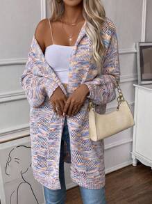 SHEIN LUNE Thuốc nhuộm Không gian Thả vai áo có mũ Áo len Duster - Nhiều màu - Xem 3