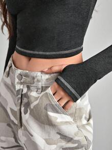 In My Nature Đồ họa Chữ cái Khâu trên cùng Mùa vụ Ngoài trời Áo thun - Màu xám đen - Xem 7