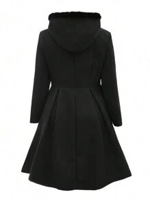 Flirla 大碼雙排釦連帽外套 - 黑色 - 查看 2