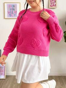 SHEIN Qutie Hơn Hình trái tim Thả vai Áo len - Màu Hồng Tươi - Xem 5