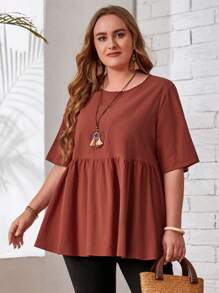 EMERY ROSE Plus Ruffle Hem Solid Top - Burnt Orange - View 4