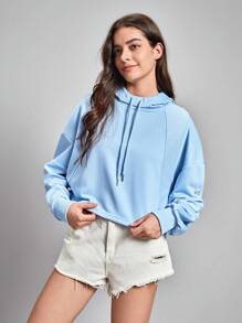 SHEIN Sports ソリッド ドローストリング アウトドア スウェットシャツ - ベビーブルー - チェックする 4