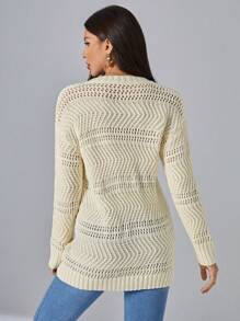 SHEIN Privé Pullover mit eingekerbtem Kragen, Pointelle Strick Drop Shoulder - Beige - Übersicht 3