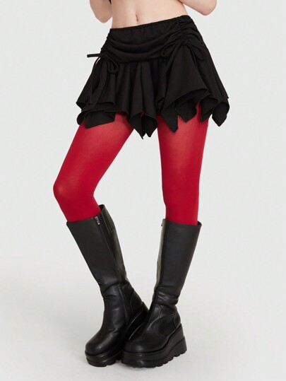 Drawstring Side Ruched Ruffle Hem Skirt