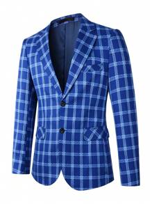 Manfinity Mode Men 1pc Plaid Print Single Breasted Blazer - Blue - View 3
