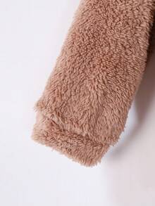 SHEIN Young Girl Letter Embroidery Teddy Hooded Sweatshirt Dress With Bag - Apricot - View 4