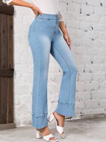 SHEIN LUNE Flare Leg Jeans - Light Wash - View 5